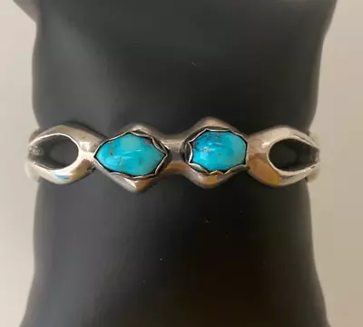 Vintage Native American Navajo Turquoise Sterling Silver Cuff Bracelet Signed M • £134.29