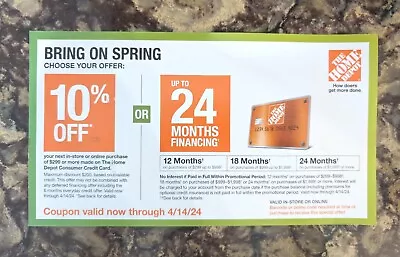 HOME DEPOT 10% Off $200 OR 24 Months No Interest W/HD Card Coupon Exp. 4/14/24 • $20