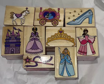 Princess Cinderella Wooden Rubber Stamps Lot Of 9 Wooden Blocks Melissa And Doug • $7.88