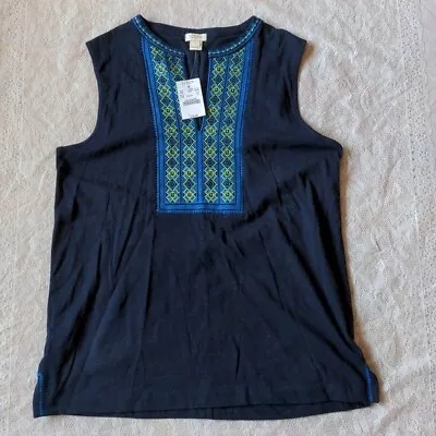 J Crew Embroidered Placket Tank Top Blue Boho NWT Size Small • $18