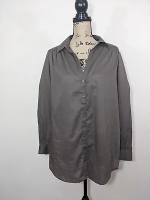 NWT H&M Size 14 Shirt Lightweight Cotton Long Sleeve Button Up V-Neck Taupe • $18