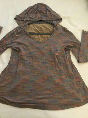 MiracleBody By MiracleSuit Multi Color Knit Hood Long Sleeve Shirt Top Sz Medium • $9