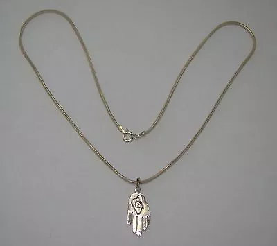 Sterling Silver 18  Snake Link Necklace W Hand Of Fatima Pendant 8.84Grams #Q343 • $17.49