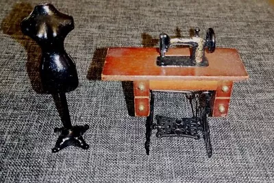 Vintage Dollhouse Miniature Table Sewing Machine & Dress Form Mannequin 1:12 • $12.99