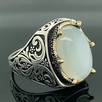 925k Silver Natural Moonstone Ring  Silver Handmade Rainbow Moonstone Ring • $80