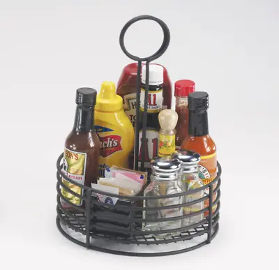 Black Round Stainless Steel Condiment Caddy Iron Polyethylene • $15