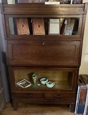 Antique Globe Wernicke 308 Barrister Bookcase 3 Section With Central Bureau • $1350