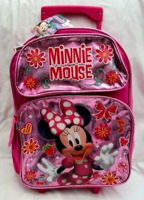  Minnie Mouse Metallic Pink With Bowties 16  Rolling Backpack-brand New! • $79.99