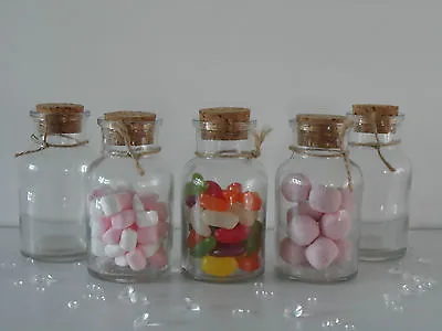 £11.25 • Buy Small Clear Glass Cork Lid Bottles Jars Party Sweets Wedding Table Favours 6x10