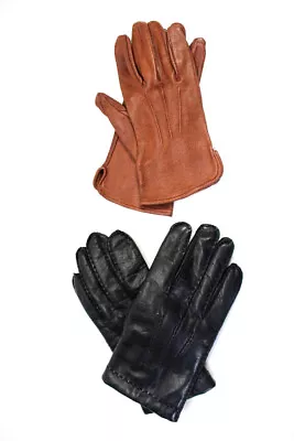 Daniel Hays Aris Womens Rabbit Fur Lined Leather Gloves Black Brown Medium Lot 2 • $42.69