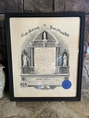 Freemason Masonic Lodge 3rd Degree Of Masonry Certificate 1921 Mass - Framed • $59.98