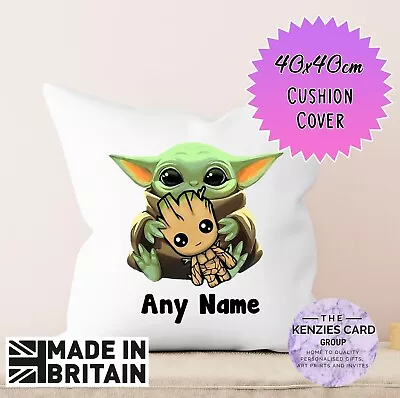 Personalised Baby Yoda Groot Star Wars Any Name Cushion Cover 40x40cm V1 • £6.55