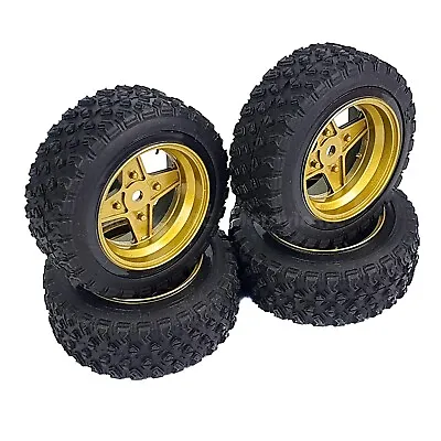 1/10 RC Rally Wheels Tyres Retro 4 Spoke Gold For Tamiya TT02 Capri Mini Beetle • £22.99