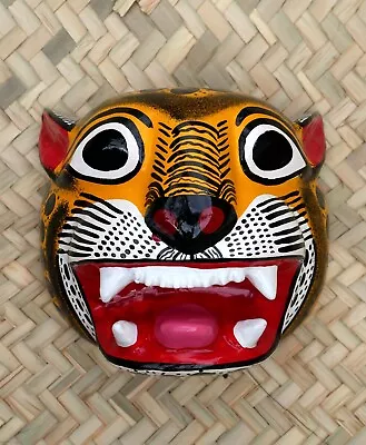 Leopard Mask Hand Carved Hand Painted Olinalá Guerrero Mexico Folk Art Small Sz • $38