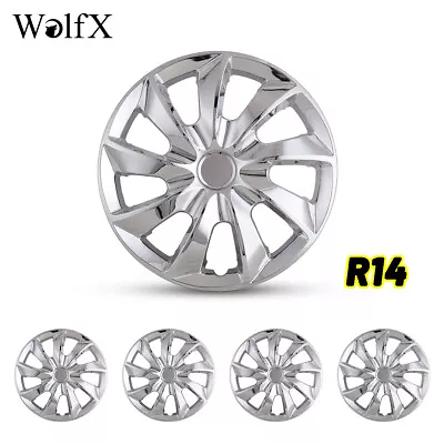 Silver 14  Set Of 4 Wheel Covers Snap On Full Hub Caps Fits R14 Tire & Steel Rim • $43.99