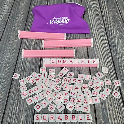 Scrabble Pink Designer Edition Complete 100 Replacement Tiles Racks & Pouch EUC • $19.95