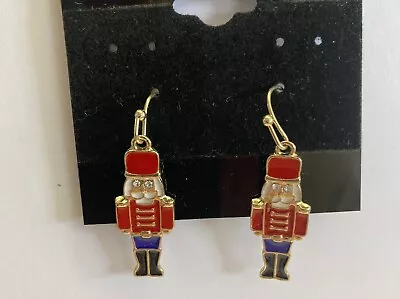 Avon Santa Nutcracker Dangling Earrings 1 12  Inch Pierced Redblueblackgolrim • $9.99