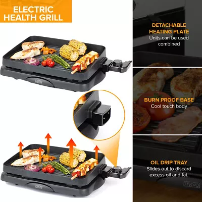 Electric Health Griddle Grill Non-Stick Teppanyaki 1800W Multi-Function Tabletop • £19.99