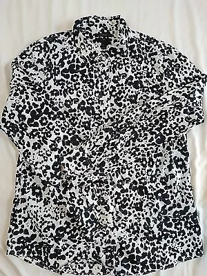 J. Crew Black White Leopard Snowcat Print Boy Shirt 10683 Women’s Size 10 • $20