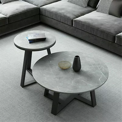 Exclusive Design 2PCS Nesting Marble Coffee Table Round Side Table W/ Metal Base • $129.92