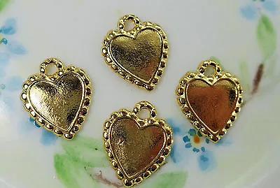 Vintage Heart Settings Brass Gold Plated Connectors Charms NOS 17x14mm #1121 R  • $3.99