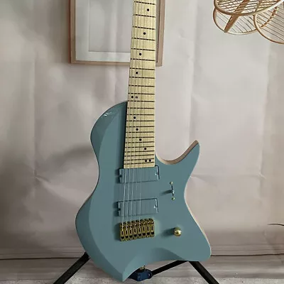 Custom Larada Electric Guitar Blue 8 String Maple Fretboard Gold Part 24 Fret • $293.55