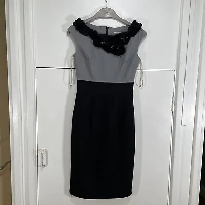 Karen Millen Dress Black/Grey Tailored Flower Applique Size UK 8 US 4 EU 36 • £27.99