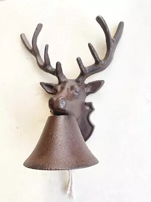 Vintage Style Reindeer Cast Iron Door Bell Rustic Brown 21x26cm H • $48