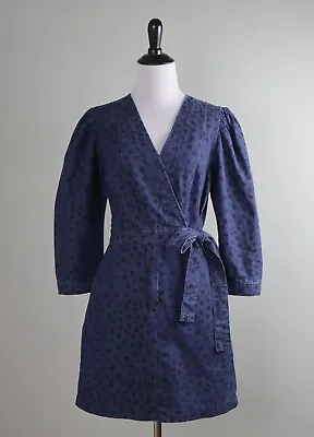 REBECCA TAYLOR La Vie $350 Denim Faune Faux Wrap Denim Dress Size Small • $39.99