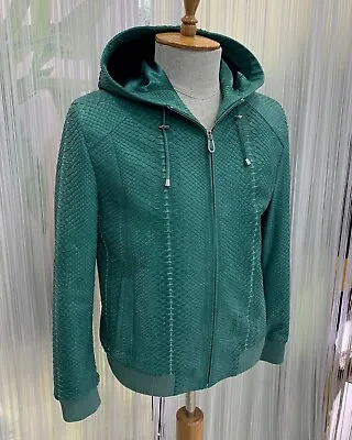 Genuine Python Leather Real Exotic Skin Men's Green Hoodie Jacket • $1750