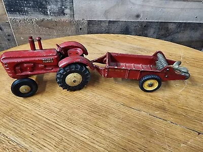 Massey Harris 1950s Vintage Toy Metal Farm Tractor With Spreader Original Cond • $169.99