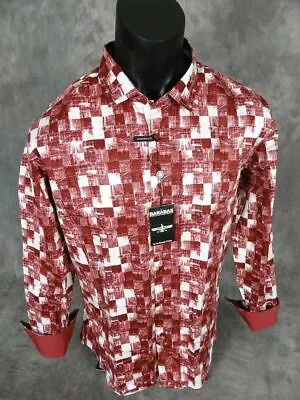 Mens Shirt Marcel Red Check Patterns Button Front Barabas Premiere Classic Fit • $17.99