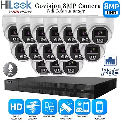 4k Hikvision Colorvu Audio Cctv System Ip Poe Nvr 8mp Camera Mic Nightvision Kit • £204.92