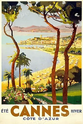 Cannes Cote D'Azur Vintage Style 1930s French Travel Poster - 24x36 • $25.95