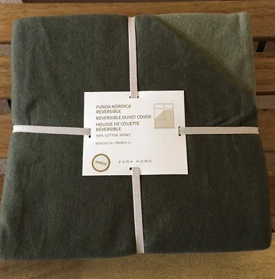 New ZARA HOME REVERSIBLE Winter Duvet Cover Brushed Cotton - Green 220 X 150 Cm • £39