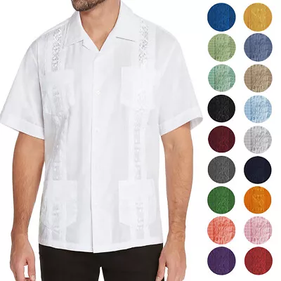 £7.99 • Buy Men Guayabera Cuban Beach Wedding Casual Short Sleeve Dress Shirt Blouse Tee UK