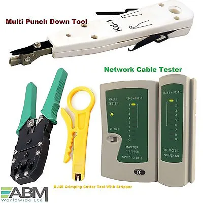 £12.95 • Buy Ethernet Network LAN Kit RJ45 Cat5e Cable Tester Punching Crimper Crimping Tool