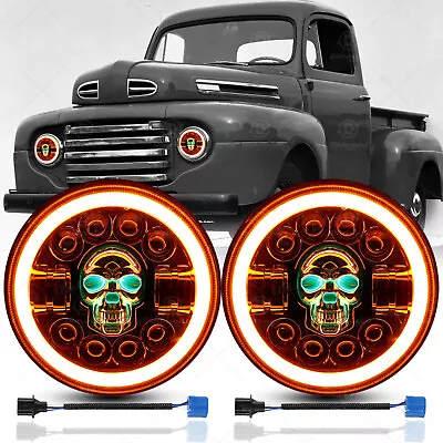 For Ford F1 1948-1952 RGB 7  Inch Round LED Headlights Halo Angel Eyes DRL Pair • $69.99