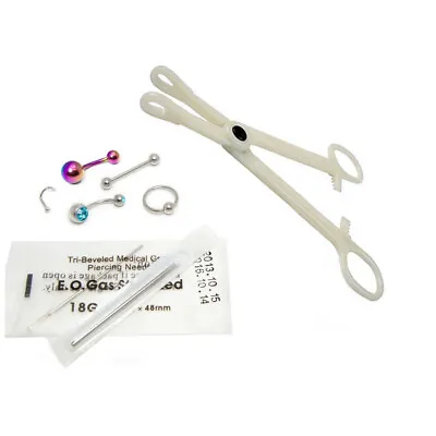 $12.75 • Buy Kit Body Piercing For Belly Tongue Nipple Lip Nose 14G & 18G Needles 8 Piece 