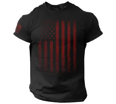 USA Vintage Flag T Shirt Red American Flag Patriotic Distressed • $14.90