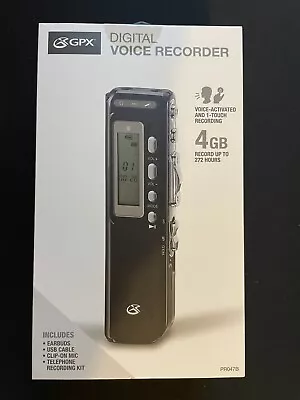 GPX Digital VOICE RECORDER Voice Activated 4GB 272 Hours PR047B NIP • $14.99