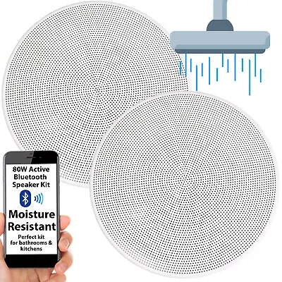 Active Bluetooth Ceiling Speaker Kit 5.25  80W Moisture Resistant Bathroom Audio • £84.99