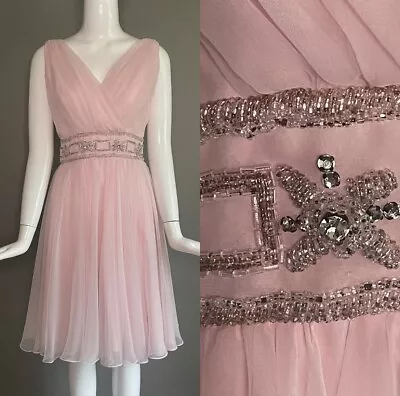 Miss Elliette Party Dress Size S Pink Chiffon 1960's Vintage • $69