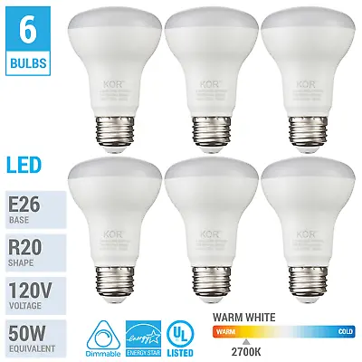 6 Pack BR20 R20 Flood Bulbs LED 7W 50W E26 Medium Base 2700K Warm White Dimmable • $16.75