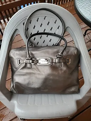 Michael Kors Nickel Metallic Pebbled Genuine Leather Hamilton Weekender Bag • $120
