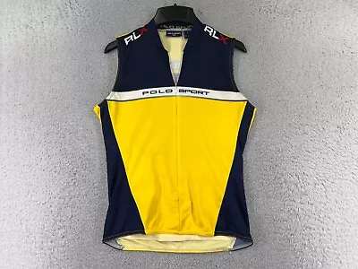 VINTAGE Polo Sport Cycling Jersey Womens Large Blue Yellow 1/2 Zip RLX USA • $33.54