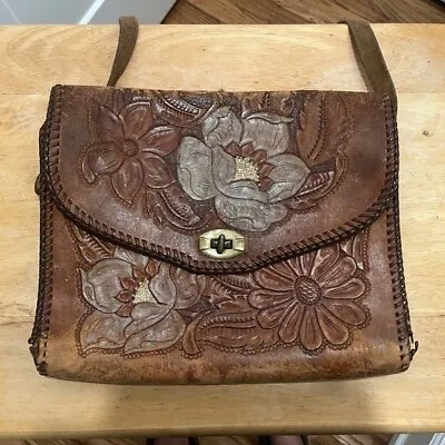 VTG Tooled Leather Southwester Shoulder Bag Brown Genuine Leather • $45