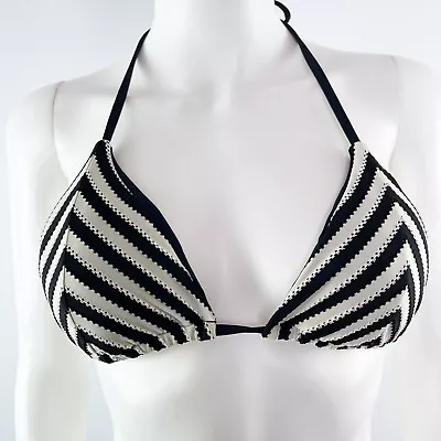 Vitamin A Women's Black & White Striped Triangle Bikini Top Size L • $15.98