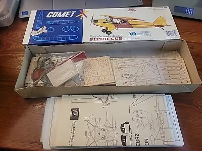 Vintage Comet Piper Cub Balsa Wood Airplane Kit Open Box 26  Wingspan • $19.95