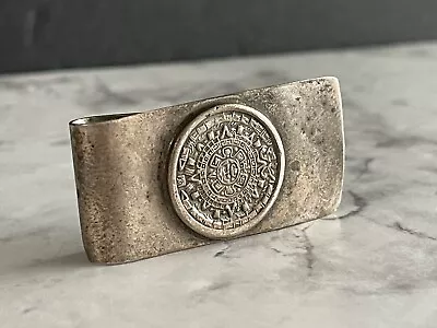 Vintage 925 Sterling Silver Mexican Mayan Calendar Sun Aztec Money Clip • $19.99